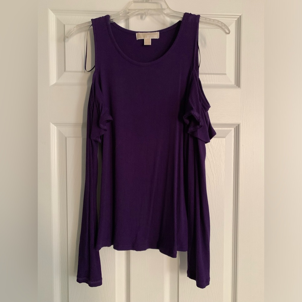 Purple knit, open shoulder, long sleeve